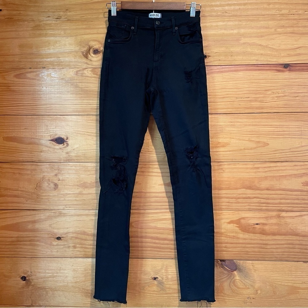 Agolde Sophie Black High Rise Distressed Skinny Jeans 26